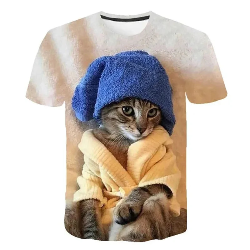 Woman clothing  3D Printed Mysterious Cat T-Shirt For Women Men Cute Animal Graphic T Shirts Summer Fashion Loose Tees Short Sleeves O-Neck Tops