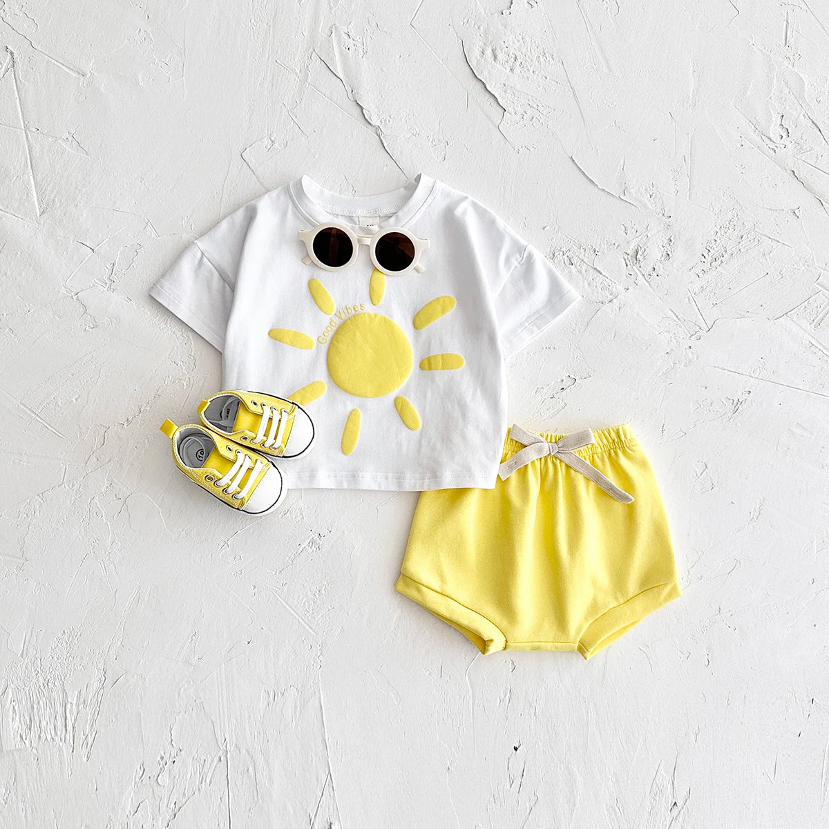 Girl clothing Toddler Boys Outfit Baby Clothes Set Newborn Baby Summer Clothing Cotton Girl Suit Sun Flower Print T-shirt+Beach Shorts