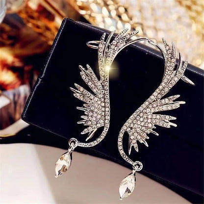 Jewellery  New Crystal Angel Wings Women's Clip Earrings Need Pierced Water Drop Pendants Luxury Wedding Ear Jewelry Cool Ear Cuff