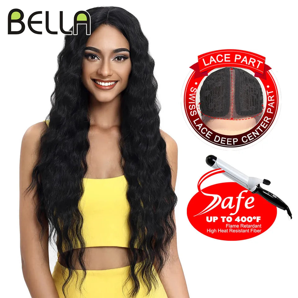 Crown & Glory Wigs  BELLA Lace Wigs Synthetic Deep Wave Curly Synthetic Lace Front Wig Blonde Wig Pink 30 Inch Hair Wigs For Black Women Cosplay