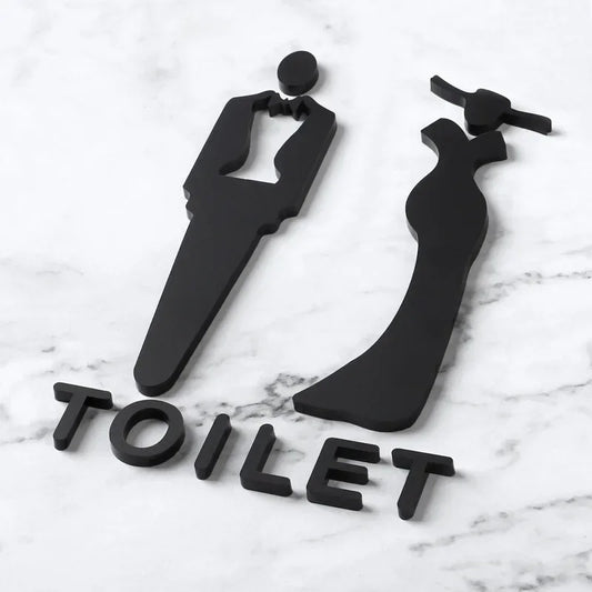 Bathroom  Home decoration black gold bathroom sign 3D acrylic material hotel public place bathroom door wall label sticker