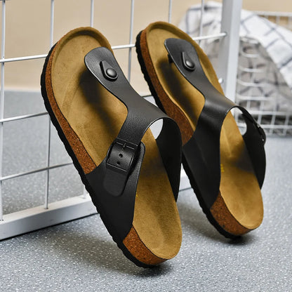 woman shoes  Genuine Leather Couple Style Cork High Quality Soft Cork Slides Footwear for Men Women Unisex 36-46 Cork Flip Flops