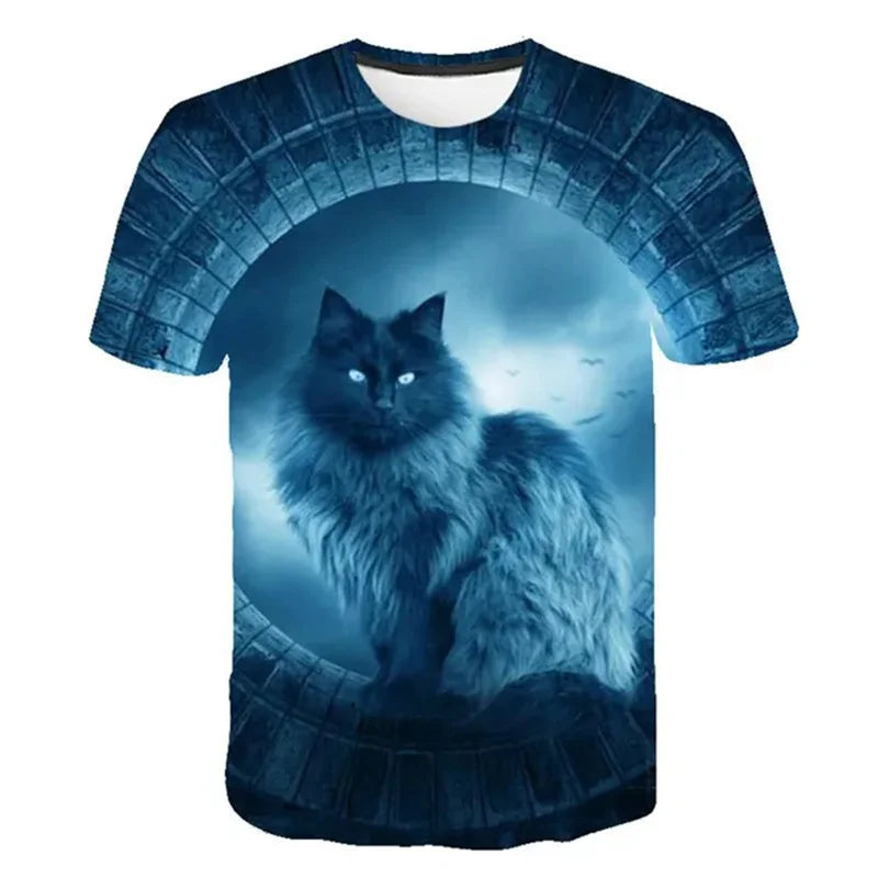 Woman clothing  3D Printed Mysterious Cat T-Shirt For Women Men Cute Animal Graphic T Shirts Summer Fashion Loose Tees Short Sleeves O-Neck Tops