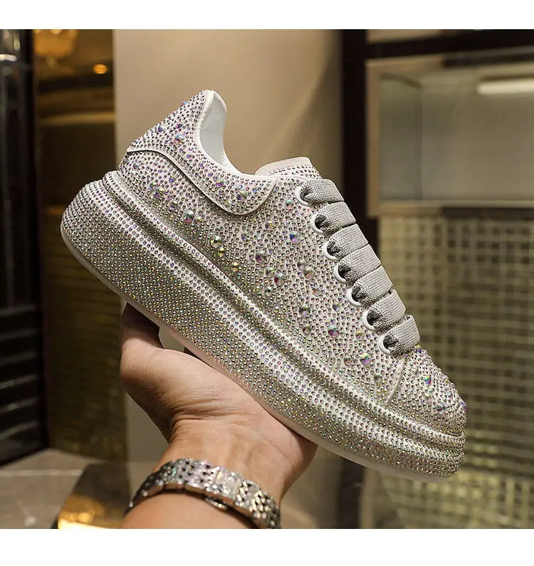 Woman shoes Autumn Women Platform Shoes crystal Thick-soled White Silver Shoes Shining Crystal Sneakers Trend Casual Sneakers