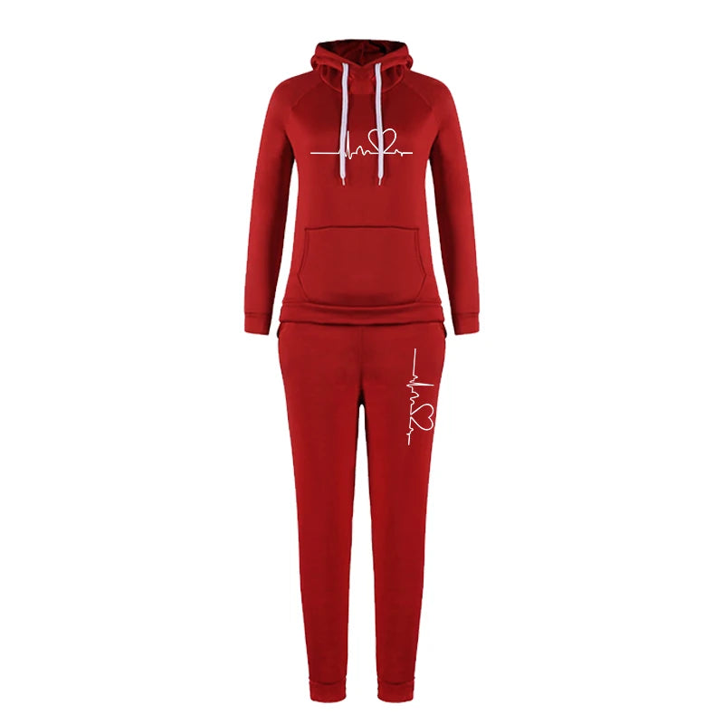 Woman clothing    Fashion Women's Hoodie Set Printed Pullover Hoodie Sweatwear Set Hoodie and Pants Two Piece Jogger Set