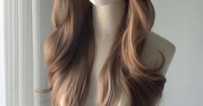 Crown & Glory Wigs   Champagne Blonde Wig Lace Front Synthetic Wig Long Body Wavy Brown Wigs for Daily Use Headband Lolita Cosplay 가발  Perruque Femme