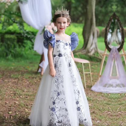 Girl clothing  4-15Yrs Lace Teenagers Kids Girls Wedding Long Dress Elegant Princess Party Pageant Formal Sleeveless  Dress