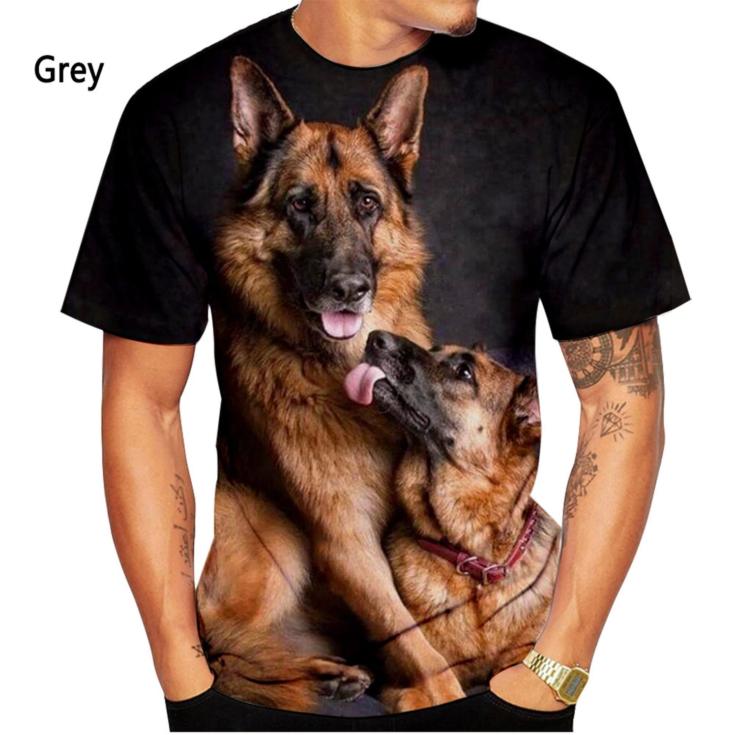 Men clothing  Casual Short-sleeved Dog Shirt German Shepherd 3D Printing T-shirt