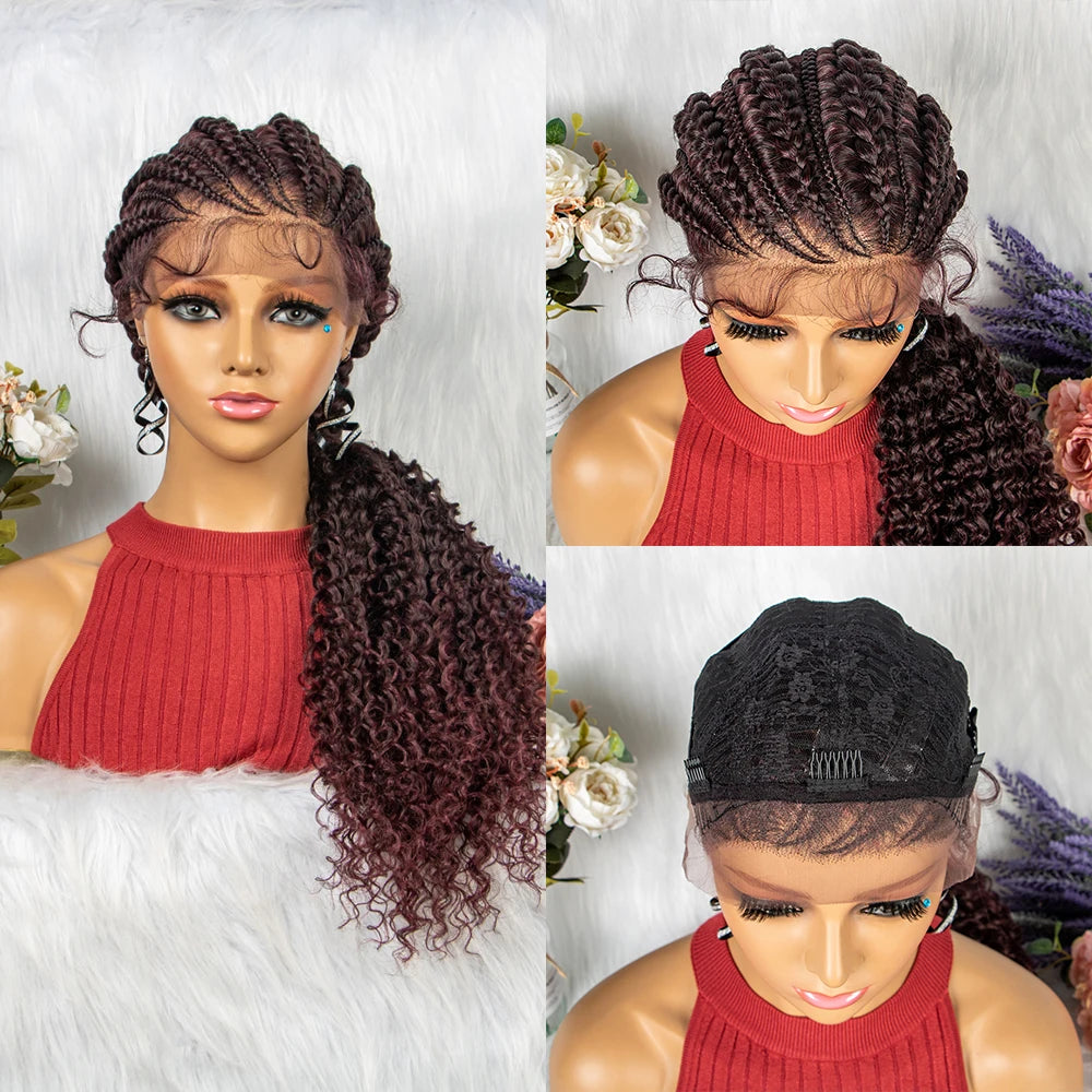 Crown & Glory Wigs  28 Inch Blonde Colour Synthetic Lace Front Braided Wigs for Black Women Crochets Braids Hair Wig Pre Plucked with Baby Hair