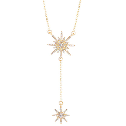 Jewellery   New Zircon Inlaid Snowflake Necklace with Female Instagram Style Creative Design Sense, Long Tassel Collarbone Chain