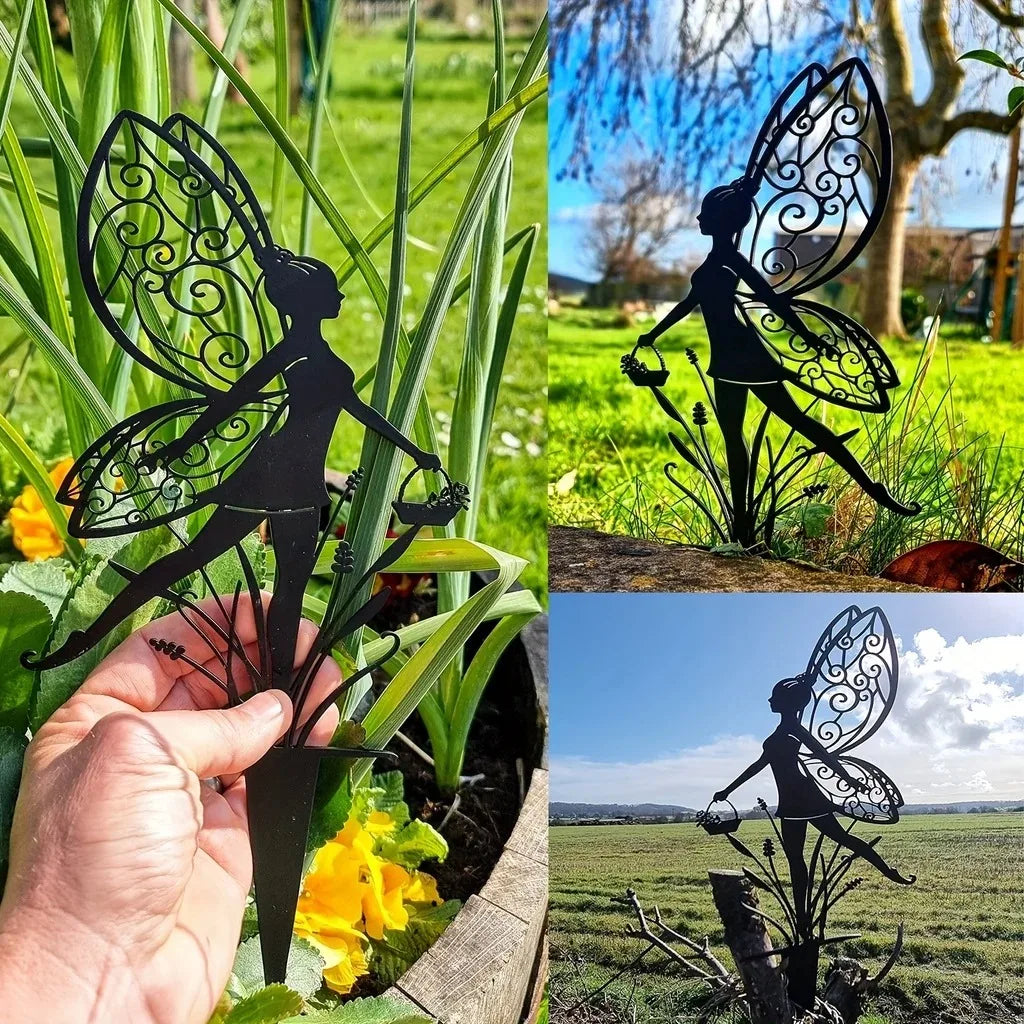 Outdoor 1pc Dancing Fairy Metal Decorative Garden Stake, Classic Creative Insert Yard Ornament For Halloween, Party, Lawn