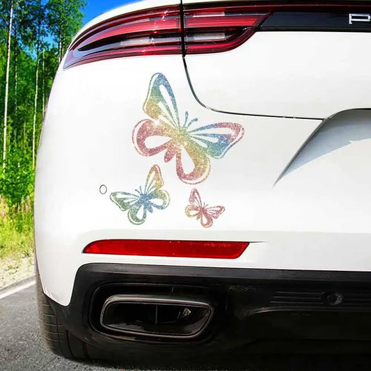 Car  3pcs/set Shining Stylish Butterfly Car Sticker Innovative imitation diamond sticker Shiny Cute Car Stickers Car Styling Cartoon