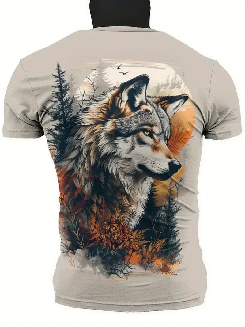 Men clothing  Animal Wolf Pattern Men's T shirt Fashion Crew Neck Short Sleeve