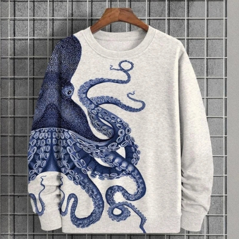 Men clothing   Autumn Men's Sweatshirt 3d Octopus Print Round Neck Sweatshirt For Men Hoodies Pullover Soft Loose Oversized Long Sleeve T-Shirt