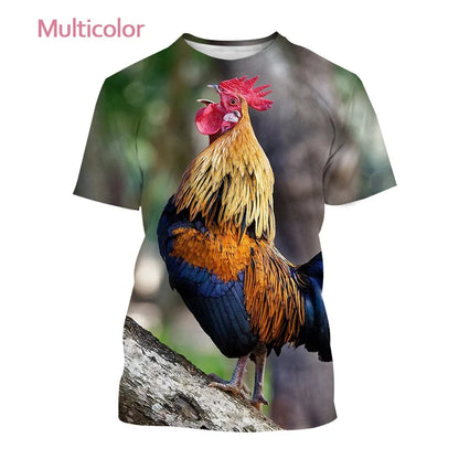 Men clothing Newly Sold 3D Printed Men's Short Sleeve Personality Fashion Casual Animal Color Rooster Print T-shirt