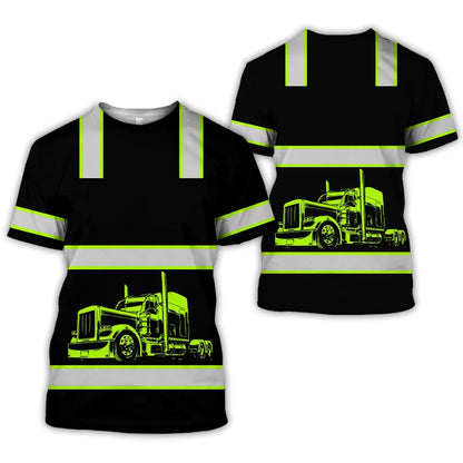 Men clothing  Work Wear Summer Breathable Men's T-shirt 3D Printed Style Truck Driver Safe Transport Work Uniform