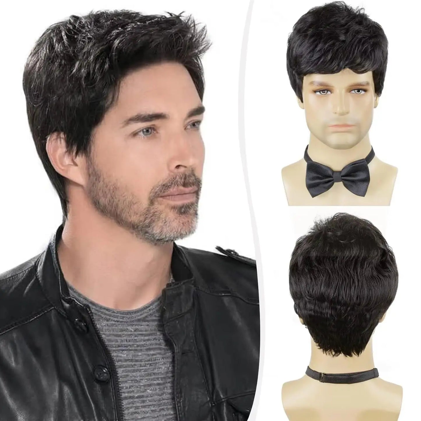 Men’s Curly Short Silver Wig – Synthetic, 180% Density, Heat-Resistant for Cosplay & Daily Use/Crown & Glory Wigs