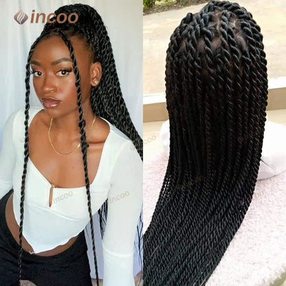 Crown & Glory Wigs  40" Twist Braids Lace Wig Synthetic Full Lace Front Braided Wigs For Black Women Knotless Box Twist Braid Wig Braided Wigs Cheap