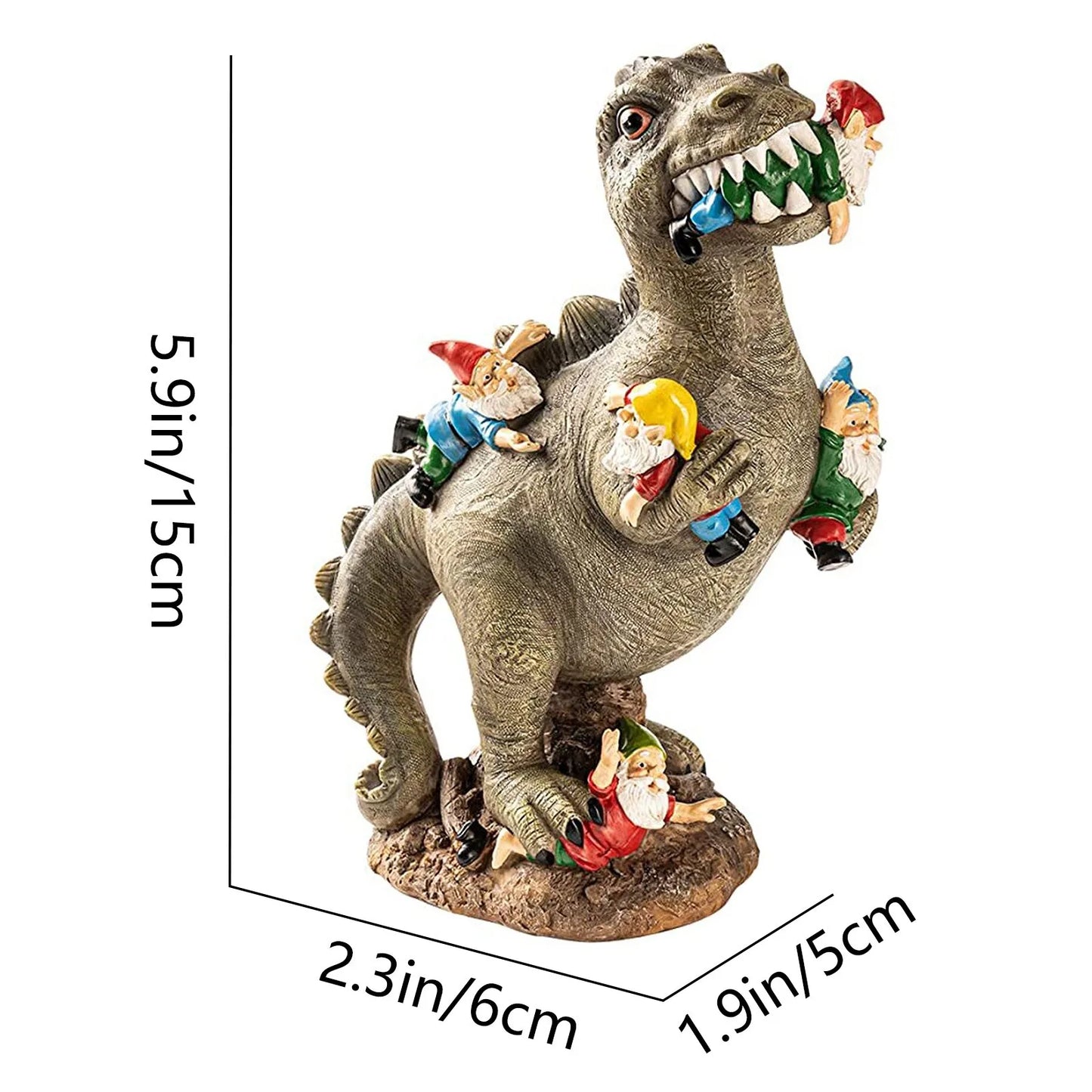 Outdoor  Garden Dinosaur Eating Gnome Statues Outdoor Funny Resin Figurines Sculpture Decor for Garden Patio Lawn Yard Ornament Decor 1pc