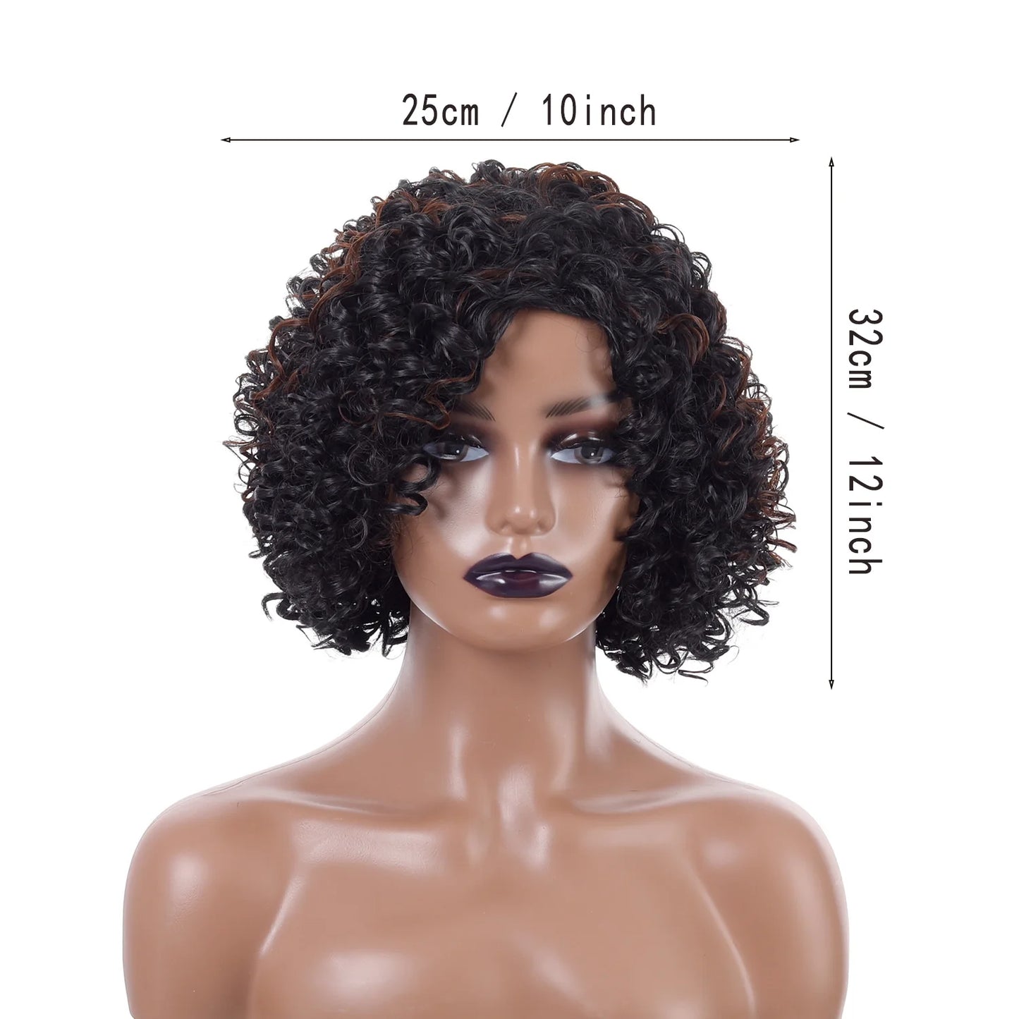 Crown & Glory Wigs Short Curly Hair Wig - 12 Inch Brown Black Mix, Heat Resistant Synthetic Fiber, Women's Hair Replacement