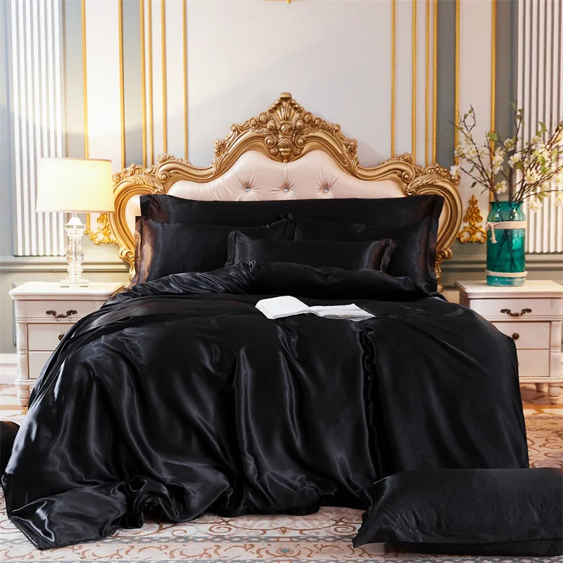 Bedroom  High End Home Emulation Silk Satin Bedding Set Luxury Single Double Duvet Cover Set High Quality King Queen Size Bedding Sets