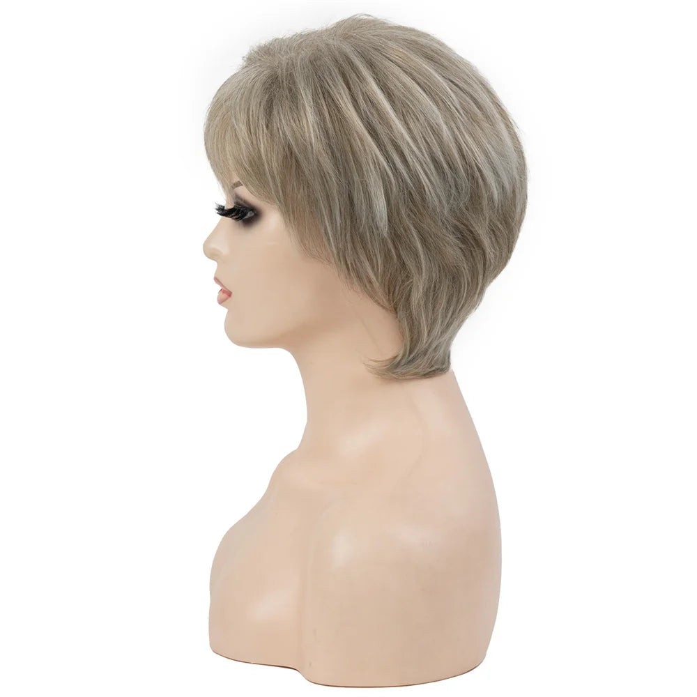 Crown & Glory Wigs Synthetic Wig European and American Women's Hair Short Wigs Puffy Chemical Fiber Fashion Head Cover with Bangs