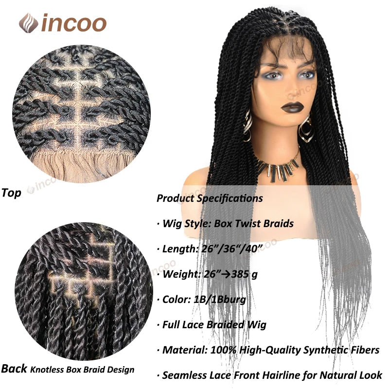 Crown & Glory Wigs  40" Twist Braids Lace Wig Synthetic Full Lace Front Braided Wigs For Black Women Knotless Box Twist Braid Wig Braided Wigs Cheap