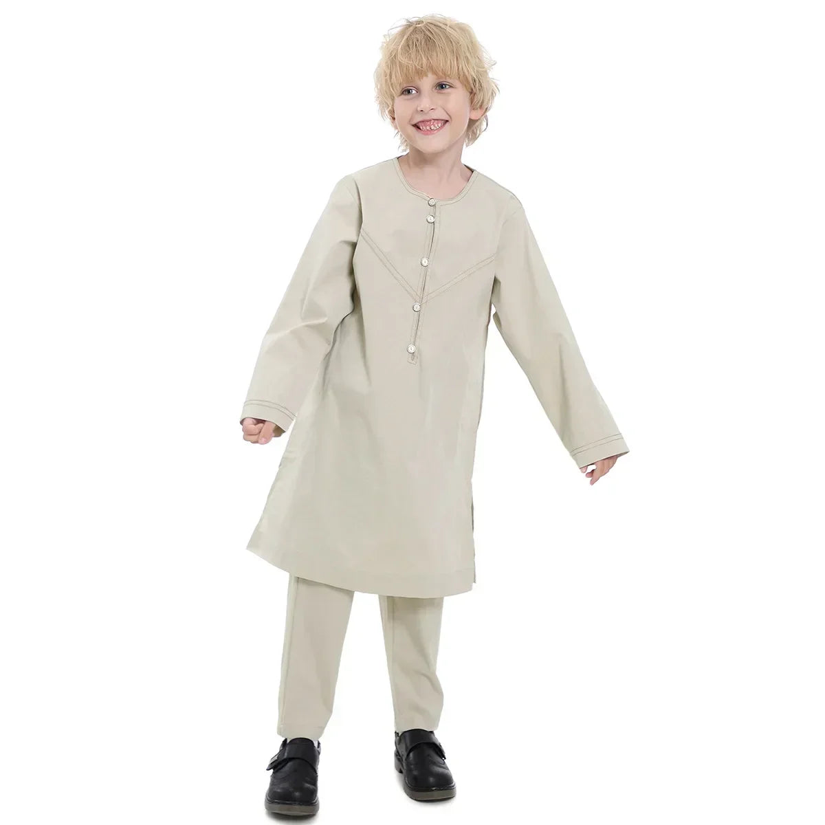 Muslim family    Muslim Kids Jubba Thobe Arab Boy Thobe Children Abaya Ramadan Dress Pant Set 2 Piece Caftan Robe Kaftan Musulman Ensembles