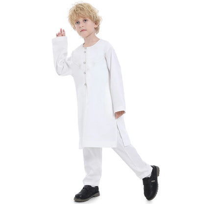 Muslim family   Muslim Boys Kids Jubba Thobe Saudi Arabic Robe 2 Piece Set Tops Pants Dubai Turkey Abaya Dress Kaftan Ramadan Djellaba Dishdasha