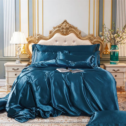 Bedroom  High End Home Emulation Silk Satin Bedding Set Luxury Single Double Duvet Cover Set High Quality King Queen Size Bedding Sets