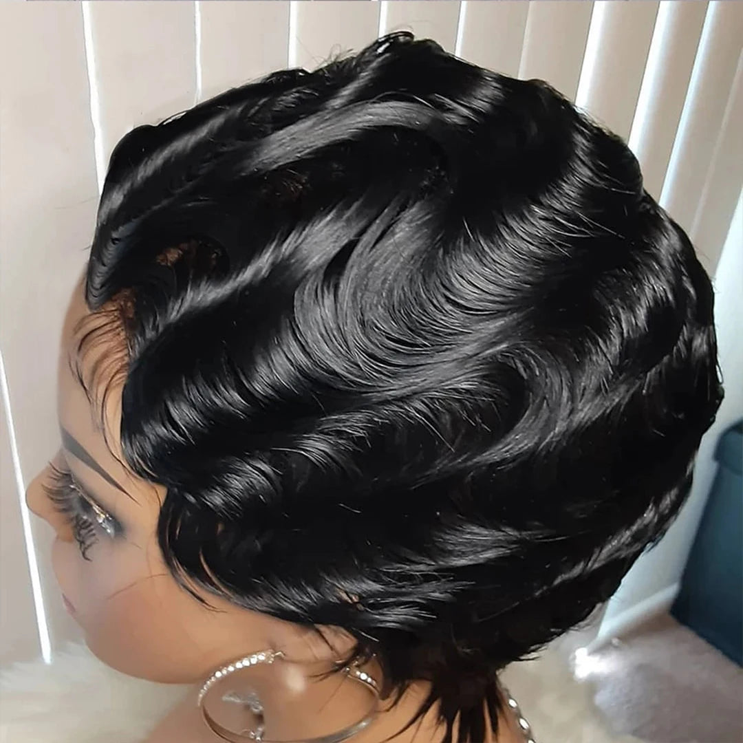 Crown & Glory Wigs  Body Wave Pixie Cut Transparent Lace Front Human Hair Wigs Black Women Brazilian Loose Deep Curly Wave Human Hair Short Bob Wig