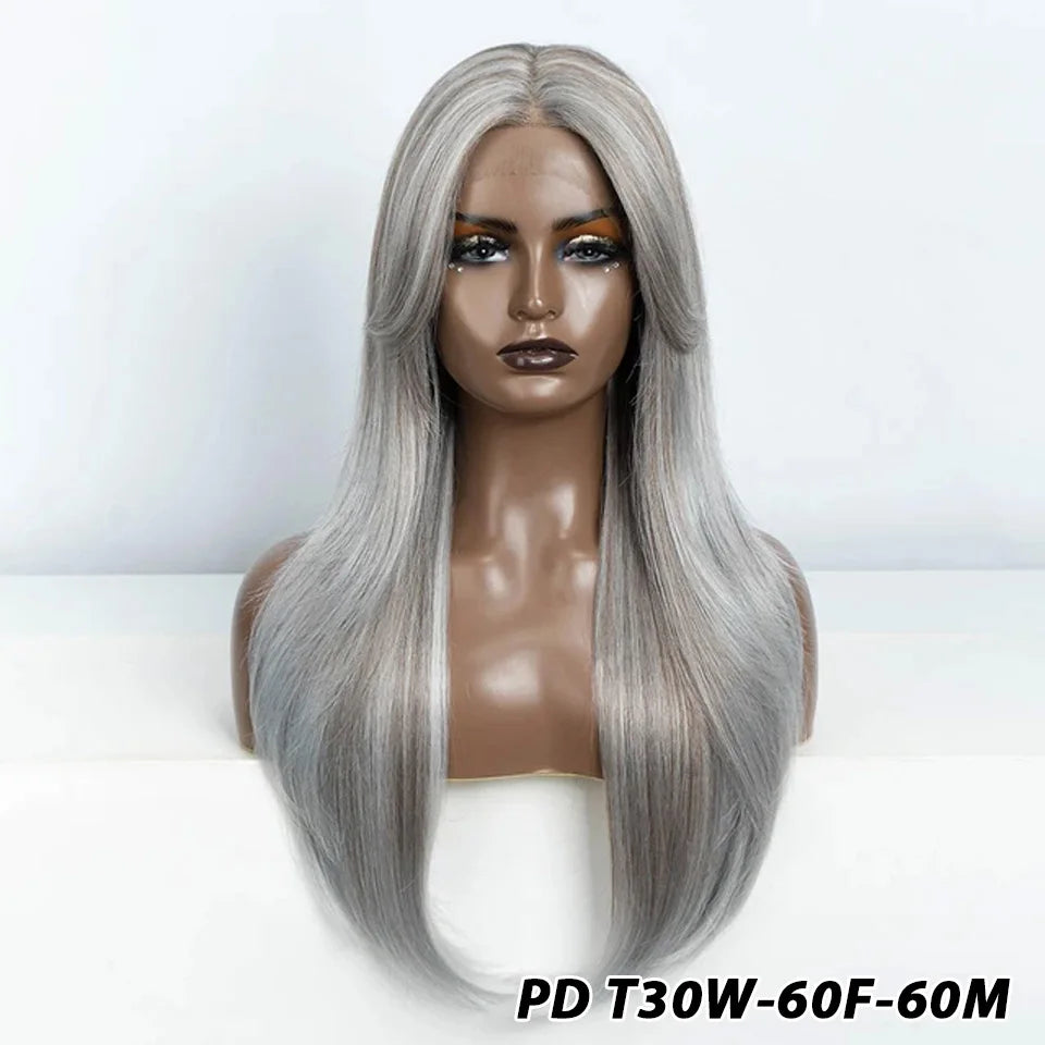 Crown & Glory Wigs  Synthetic Wigs 26 Inch Long Straight Lace Wigs With Bnags Lace Front Wig For Women Ombre Blonde Brown Cosplay Daily Party Wigs