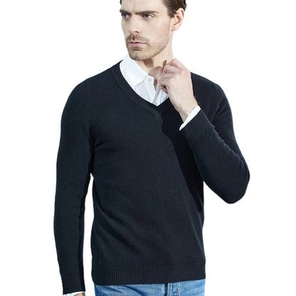 Muslim family   Cashmere Sweater Men Knitted Sweaters 100% Pure Merino Wool V-Neck Long-Sleeve Thick Pullover Winter Autumn Male Jumper Clothing