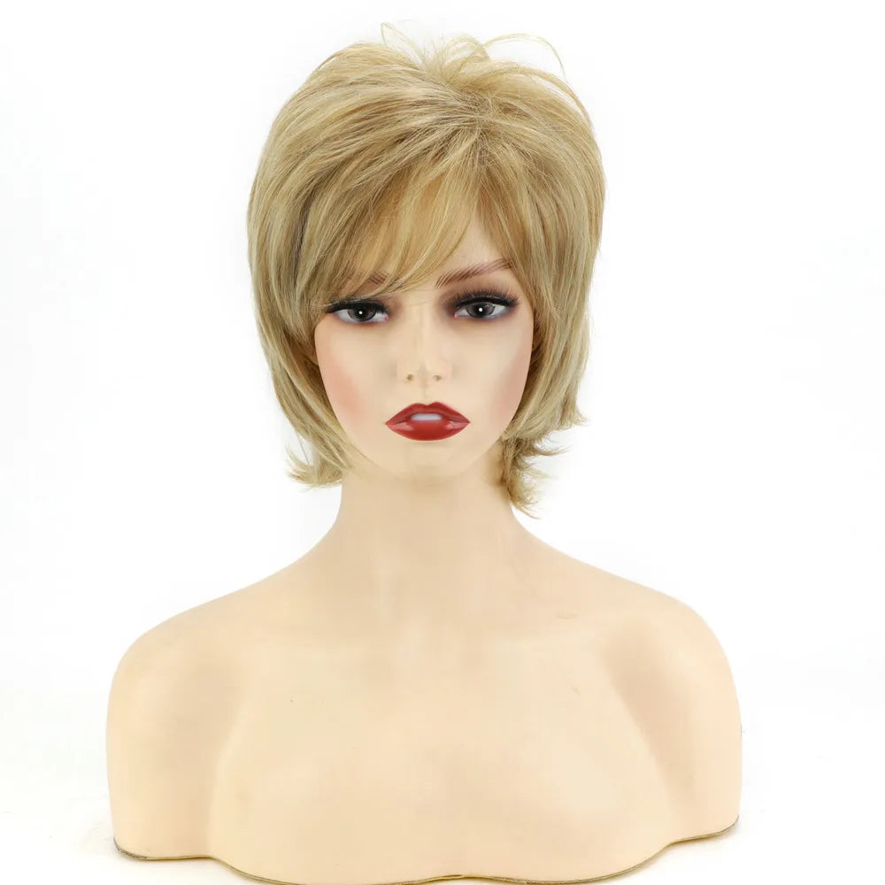 Crown & Glory Wigs Synthetic Wig European and American Women's Hair Short Wigs Puffy Chemical Fiber Fashion Head Cover with Bangs