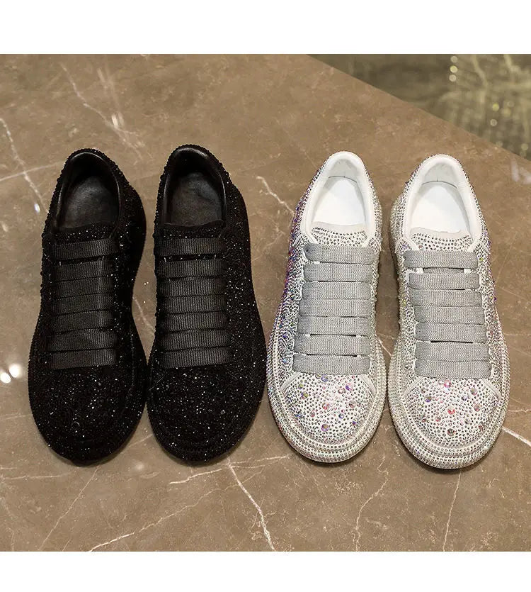 Woman shoes Autumn Women Platform Shoes crystal Thick-soled White Silver Shoes Shining Crystal Sneakers Trend Casual Sneakers