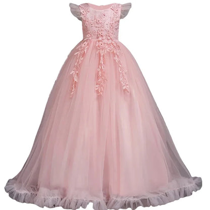 Girl clothing  4-15Yrs Lace Teenagers Kids Girls Wedding Long Dress Elegant Princess Party Pageant Formal Sleeveless  Dress