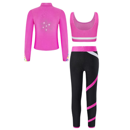 Girl clothing   Kids Girls Sweat suits Set Tracksuit 3 Piece Outfits Long Sleeve Zip Front Jacket + Vest + Colorblock Leggings Sportswear Sets