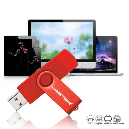 Laptop JADTER 2 IN 1 USB Flash Drive 128GB Key Chain Pen Drive 64GB Rotatable Memory Stick 32GB OTG for Phone U Disk Creative Gift 16GB