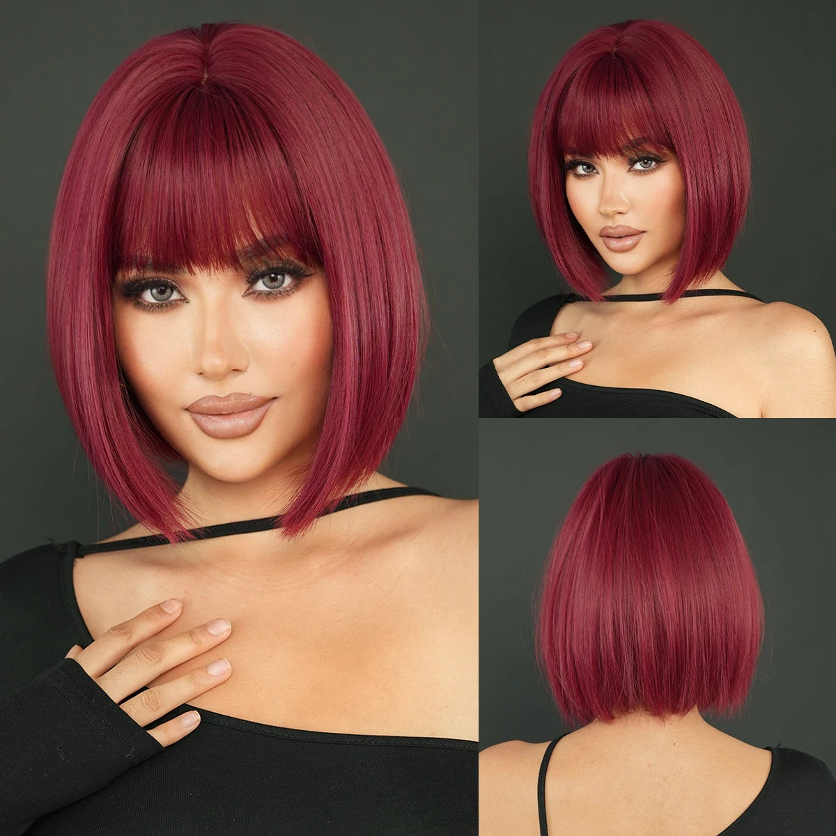 Crown & Glory Wigs NAMM Straight Light Brown Bob Wigs for Women Party Use With Neat Bangs Highlight Blonde High Density Synthetic Wig