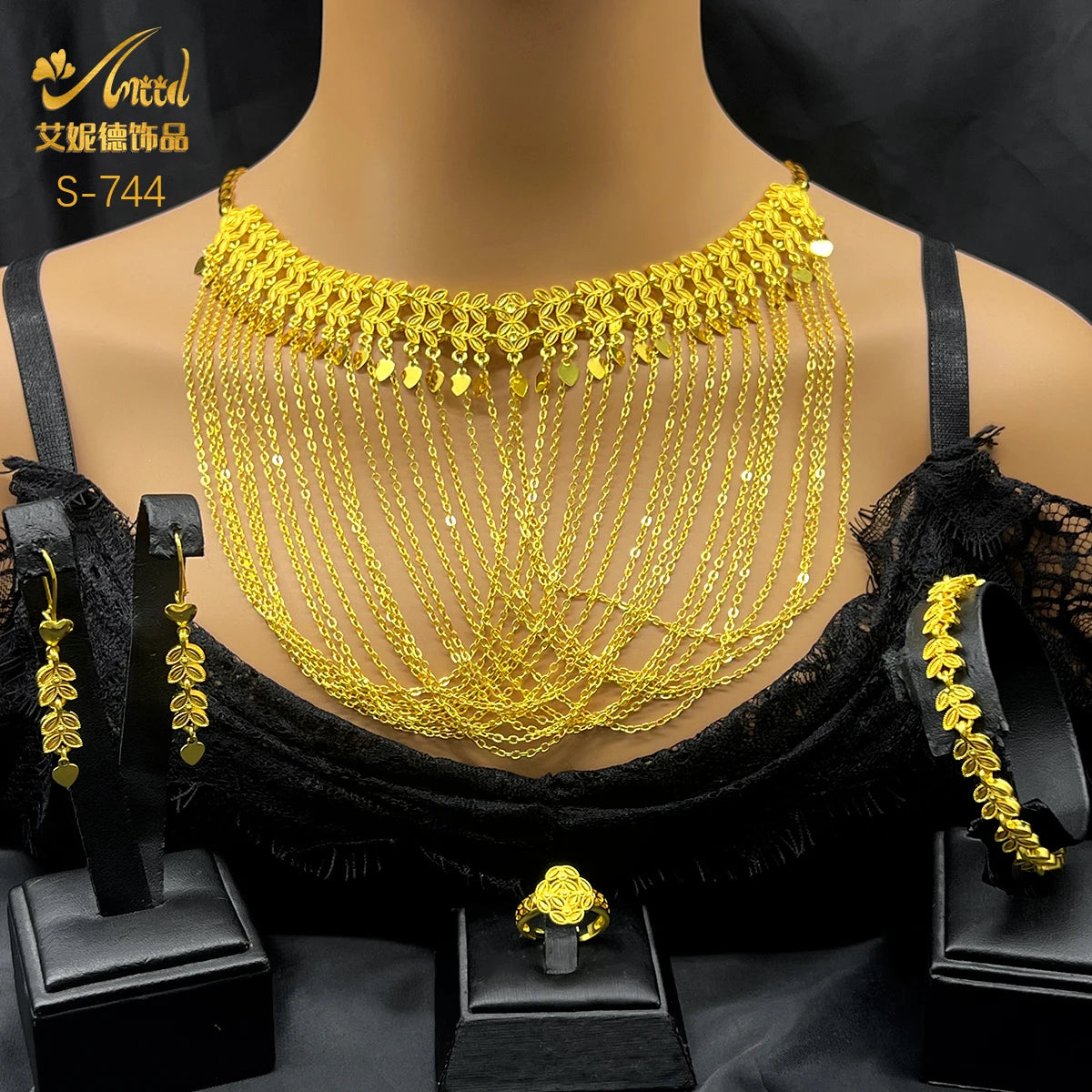 Jewellery   Dubai Brazilian Tassel 24k Gold Plated Jewelry Sets For Women Wedding Ethiopian Indian Bridal Necklace And Earring Party Gifts