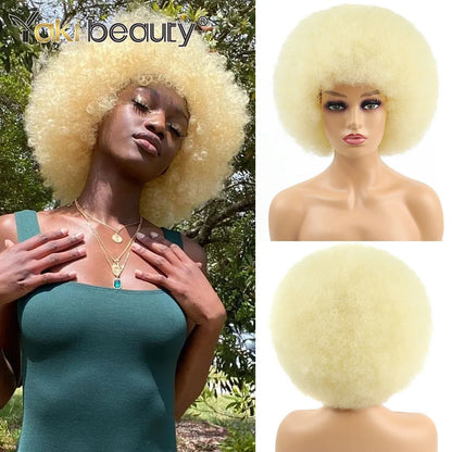 Crown & Glory Wigs Synthetic Afro Kinky Curly Wig With Bangs Big 70s Soft Afro Wig For Black Women Machine Made Cosplay Wig Natural Brown Black