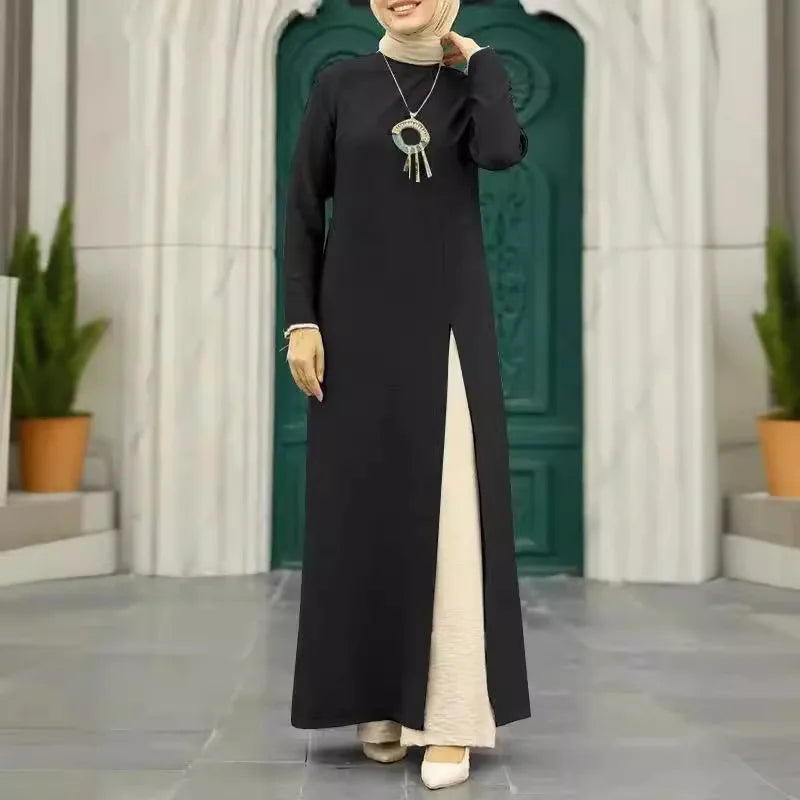 Muslim family   Abayas for Women, Long Sleeve, High Split Hems Robe, Elegant Women's Dress, Ice Silk, Wrinkle, Fashion, 2021