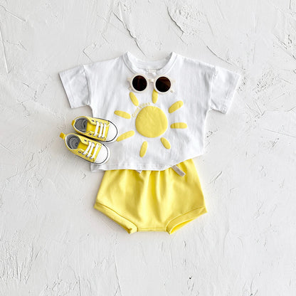 Girl clothing Toddler Boys Outfit Baby Clothes Set Newborn Baby Summer Clothing Cotton Girl Suit Sun Flower Print T-shirt+Beach Shorts