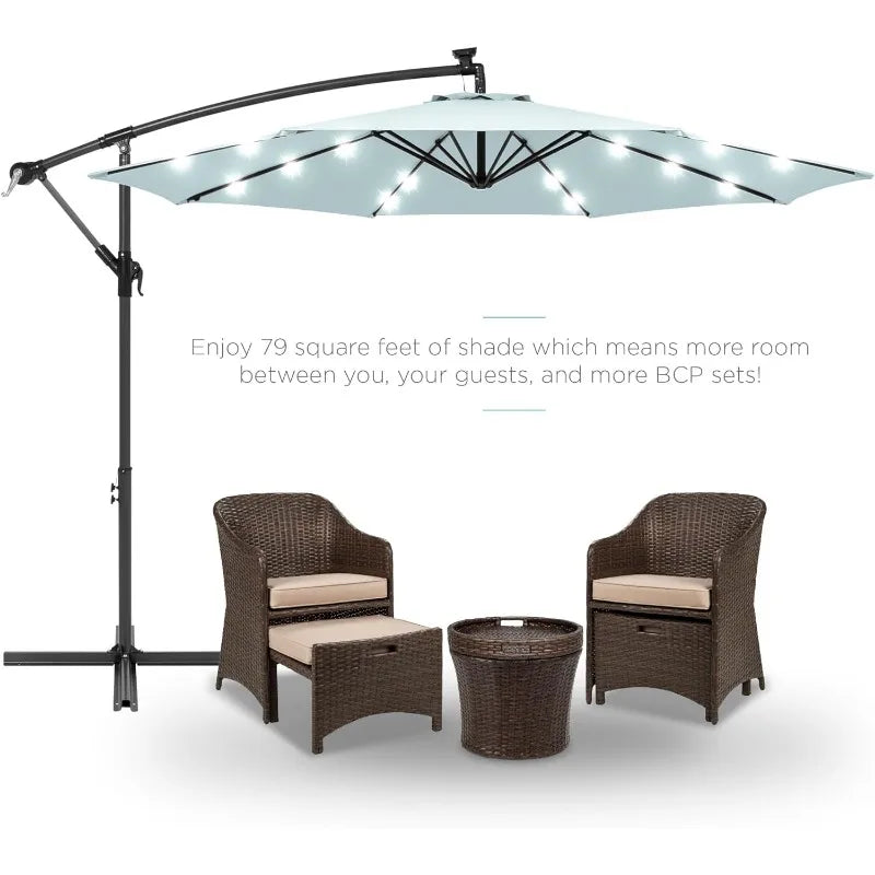 Outdoor 10ft Solar LED Offset Hanging Market Patio Umbrella for Backyard, Poolside, Lawn and Garden w/Easy Tilt Adjustment