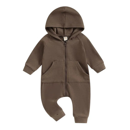 Boy clothing Newborn Baby Boy Hooded Romper Spring Autumn Clothes Solid Color Long Sleeve Zipper Jumpsuit for Kids Infant Baby Clothing