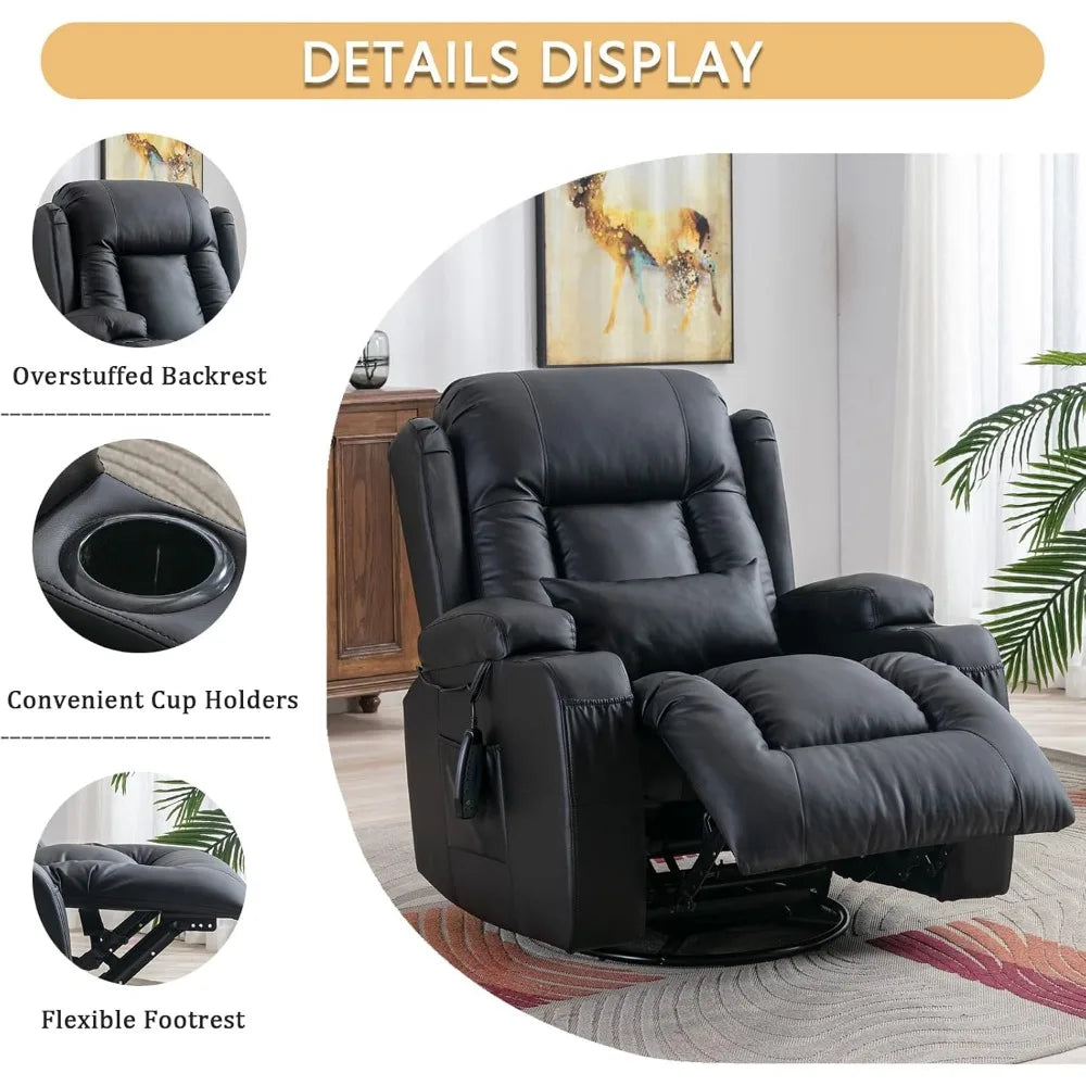 Living Room Reclining Sofas Manual Recliner Chair 360° Swivel Rocker Recliner Chair Lounge Chair