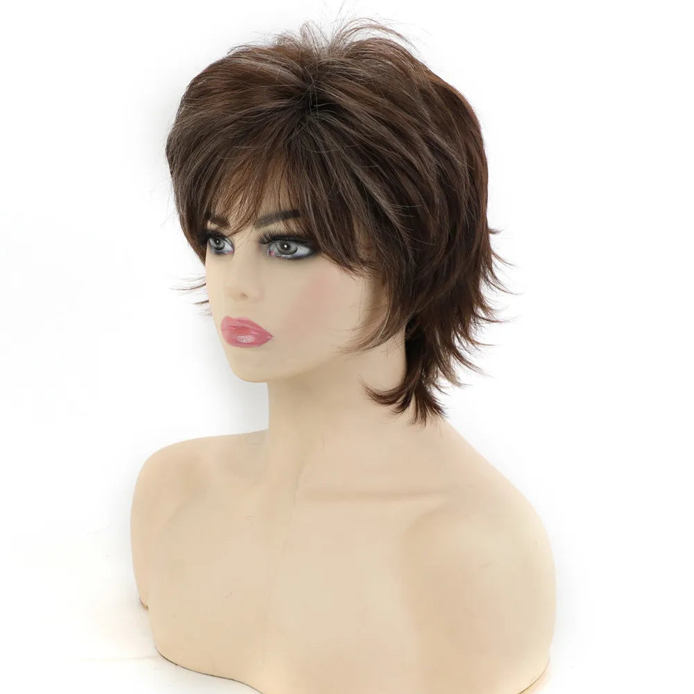 Crown & Glory Wigs Synthetic Wig European and American Women's Hair Short Wigs Puffy Chemical Fiber Fashion Head Cover with Bangs