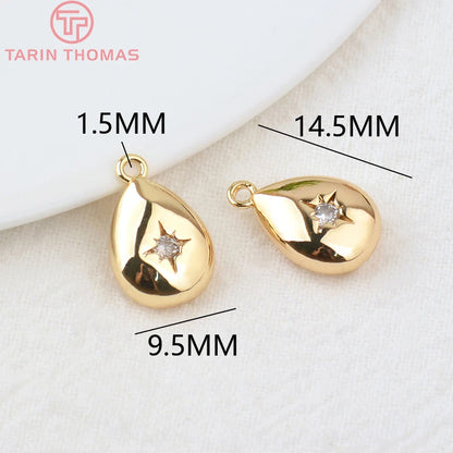 Jewellery   (203)4PCS 10x15MM 24K Gold Color Plated Brass with Zircon Star Charms Pendants High Quality Jewelry Findings Earrings Accessorie