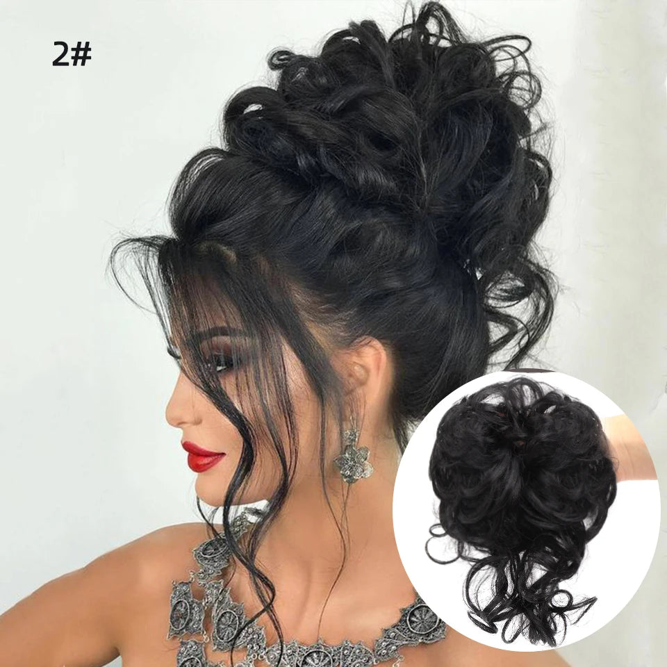 Crown & Glory Wigs  LUPU Synthetic Hair Bun Chignon Messy Curly Hair Band Elastic Scrunchy False Hair Pieces For Women Hairpins Black Brown