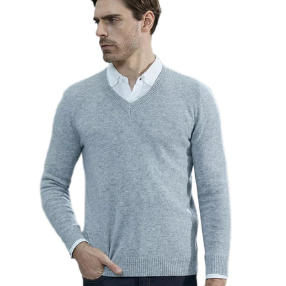 Muslim family   Cashmere Sweater Men Knitted Sweaters 100% Pure Merino Wool V-Neck Long-Sleeve Thick Pullover Winter Autumn Male Jumper Clothing